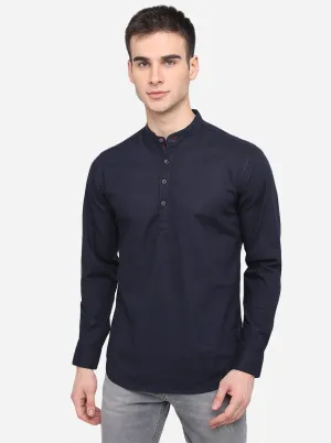 Night Blue Solid Slim Fit Semi Casual Shirt | Greenfibre